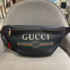 Gucci Print Belt Bag Black Pebbled Leather Gold Hardware