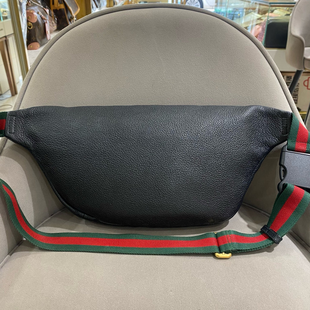 Gucci Print Belt Bag Black Pebbled Leather Gold Hardware