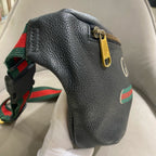 Gucci Print Belt Bag Black Pebbled Leather Gold Hardware