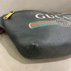 Gucci Print Belt Bag Black Pebbled Leather Gold Hardware