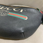 Gucci Print Belt Bag Black Pebbled Leather Gold Hardware