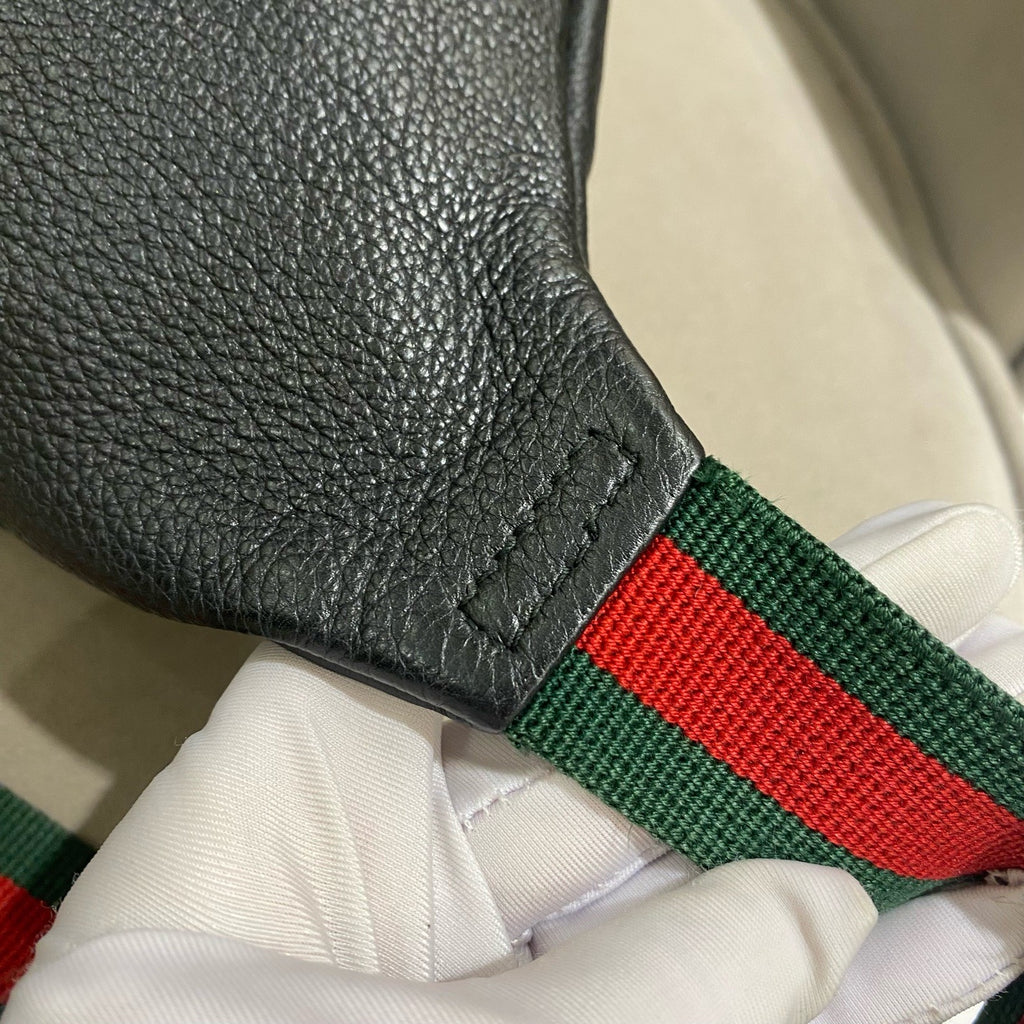 Gucci Print Belt Bag Black Pebbled Leather Gold Hardware