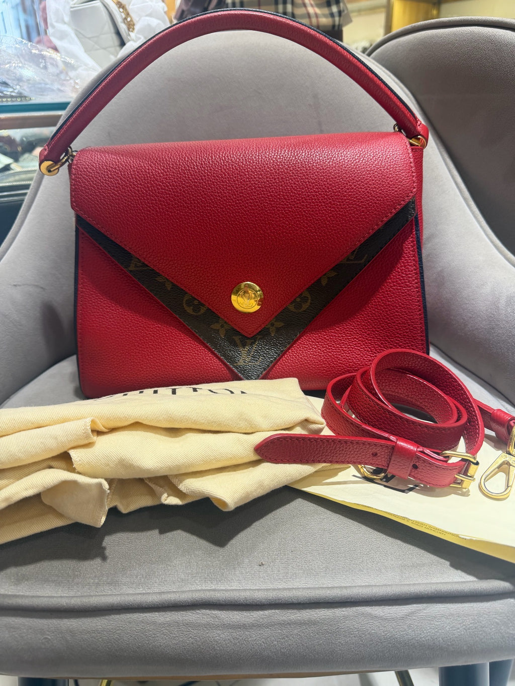 Louis Vuitton Vavin Top-Handle Bag Red Grained Leather Gold Hardware