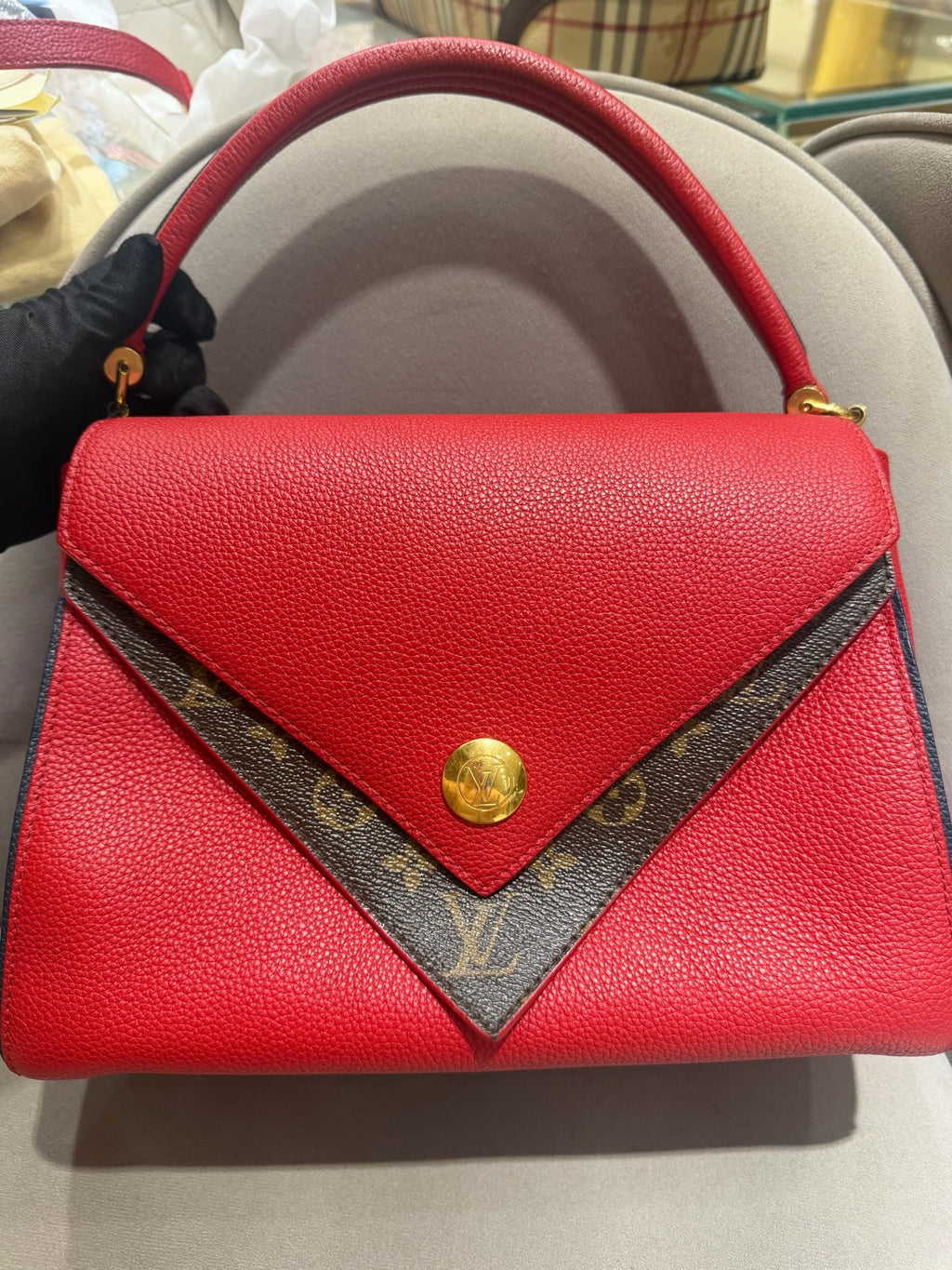 Louis Vuitton Vavin Top-Handle Bag Red Grained Leather Gold Hardware