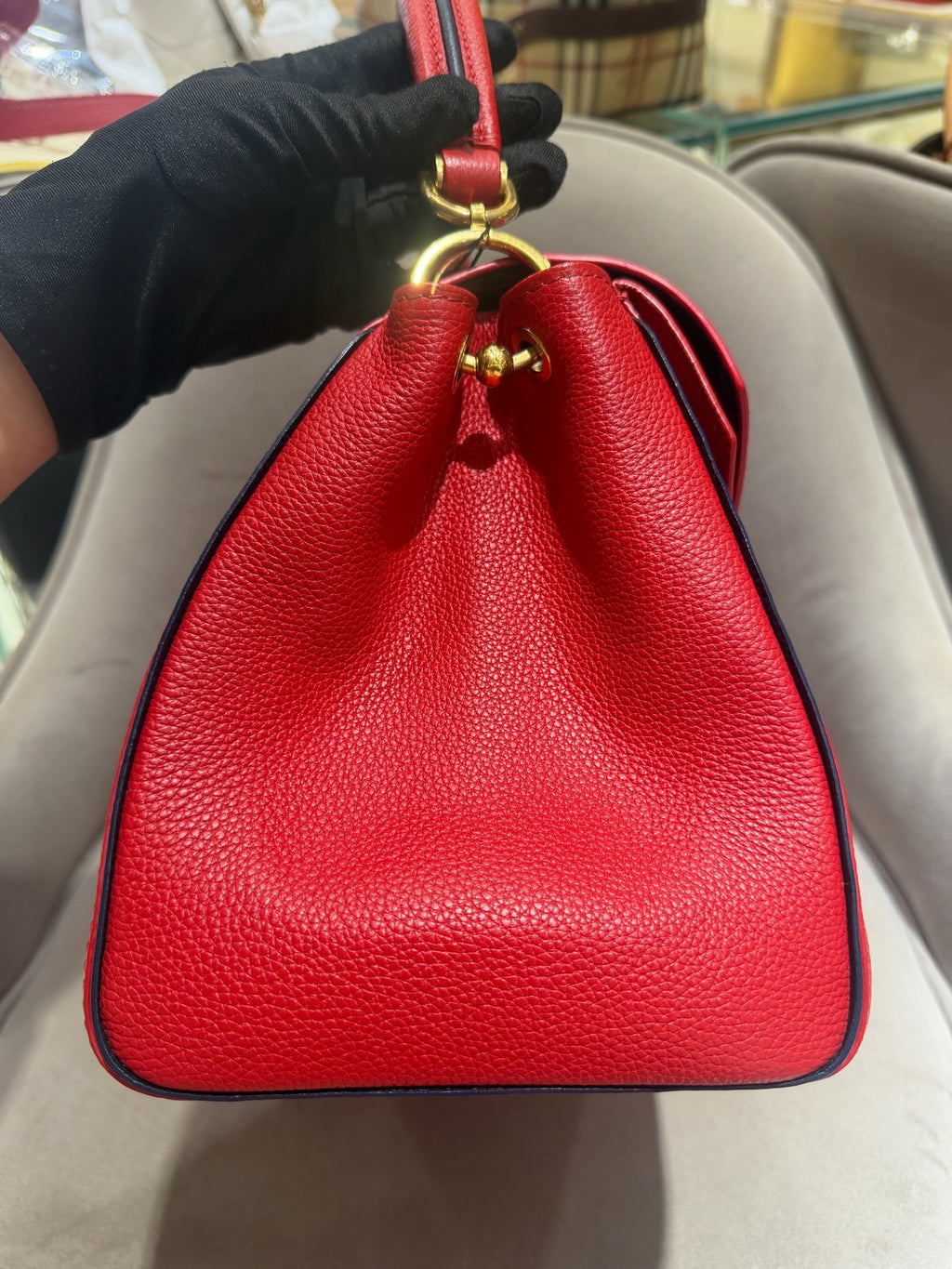 Louis Vuitton Vavin Top-Handle Bag Red Grained Leather Gold Hardware