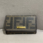 Fendi Zucca Compact Wallet Tobacco Brown Monogram Canvas Gold Hardware