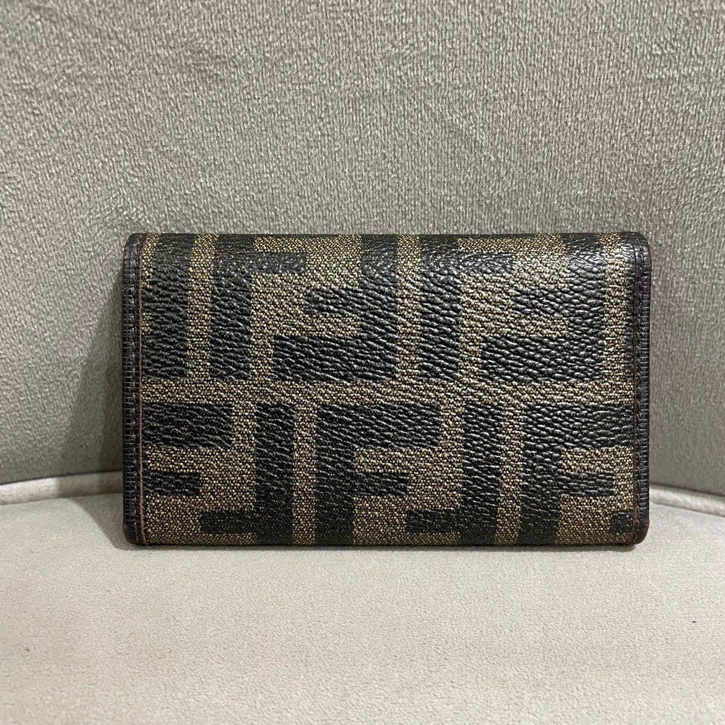 Fendi Zucca Compact Wallet Tobacco Brown Monogram Canvas Gold Hardware