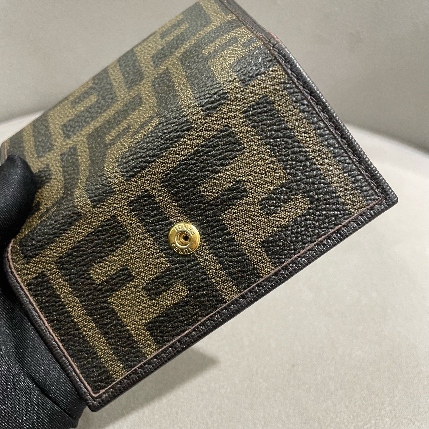 Fendi Zucca Compact Wallet Tobacco Brown Monogram Canvas Gold Hardware