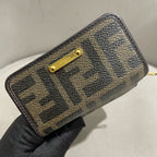 Fendi Zucca Compact Wallet Tobacco Brown Monogram Canvas Gold Hardware