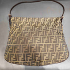 Fendi Zucca Shoulder Bag Tobacco Brown Monogram Canvas Silver Hardware