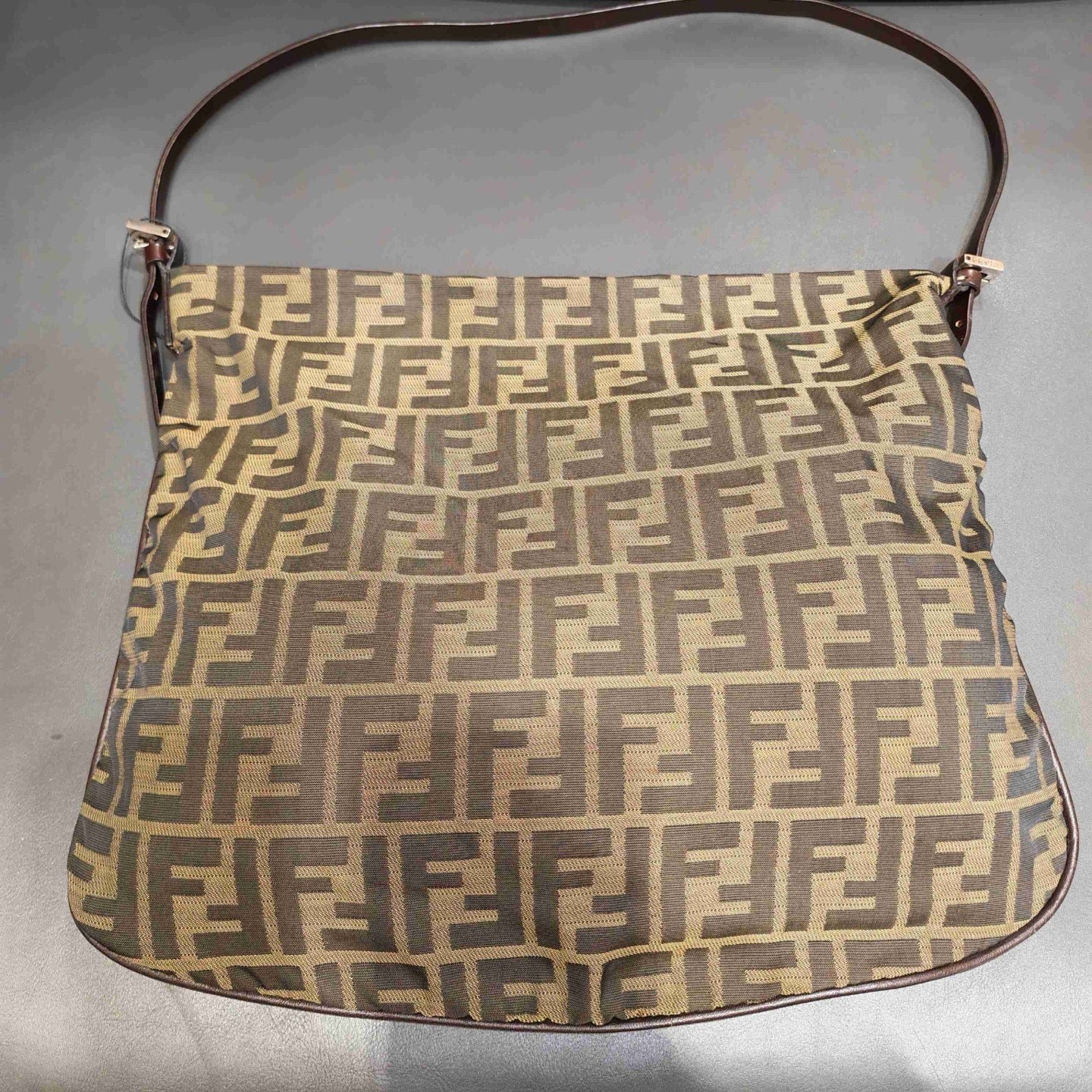 Fendi Zucca Shoulder Bag Tobacco Brown Monogram Canvas Silver Hardware