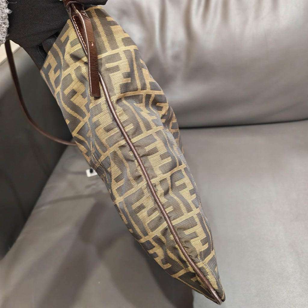 Fendi Zucca Shoulder Bag Tobacco Brown Monogram Canvas Silver Hardware