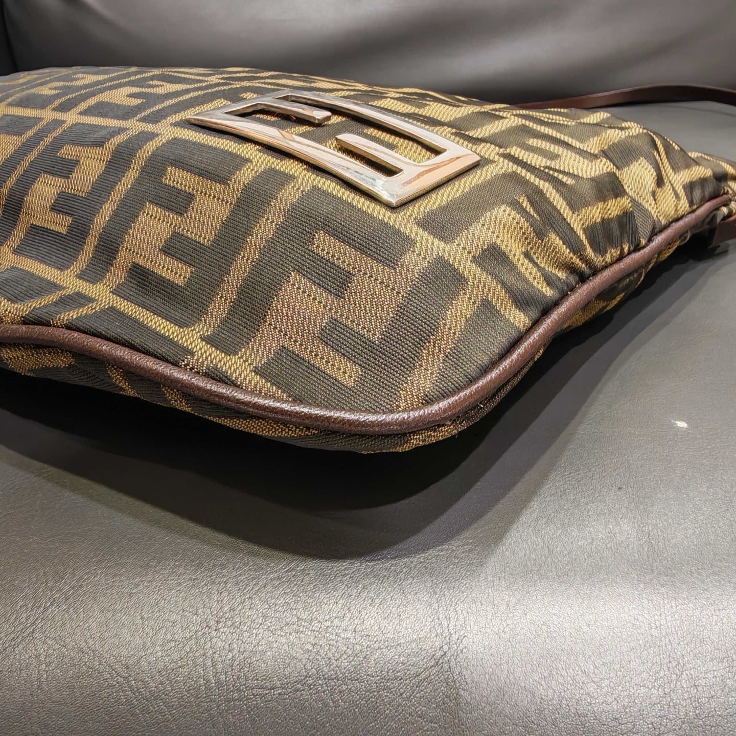 Fendi Zucca Shoulder Bag Tobacco Brown Monogram Canvas Silver Hardware