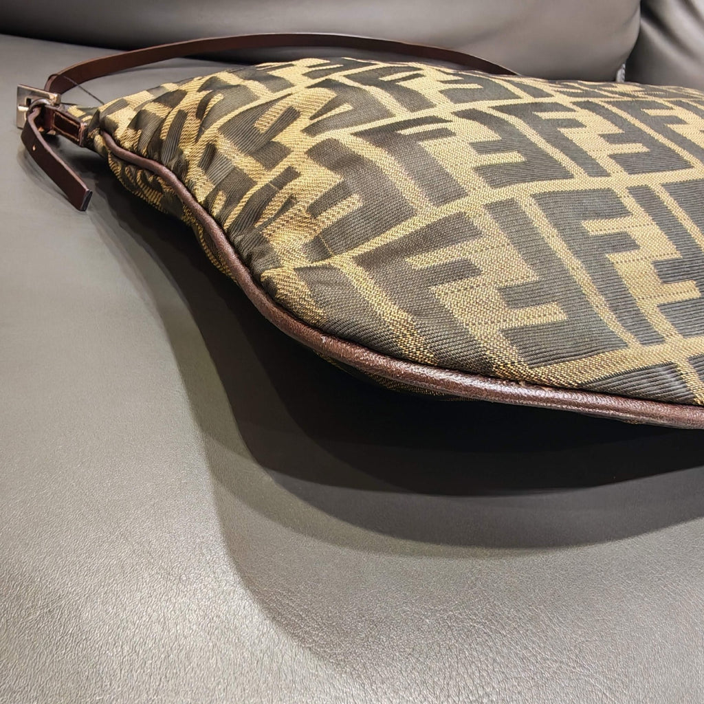 Fendi Zucca Shoulder Bag Tobacco Brown Monogram Canvas Silver Hardware
