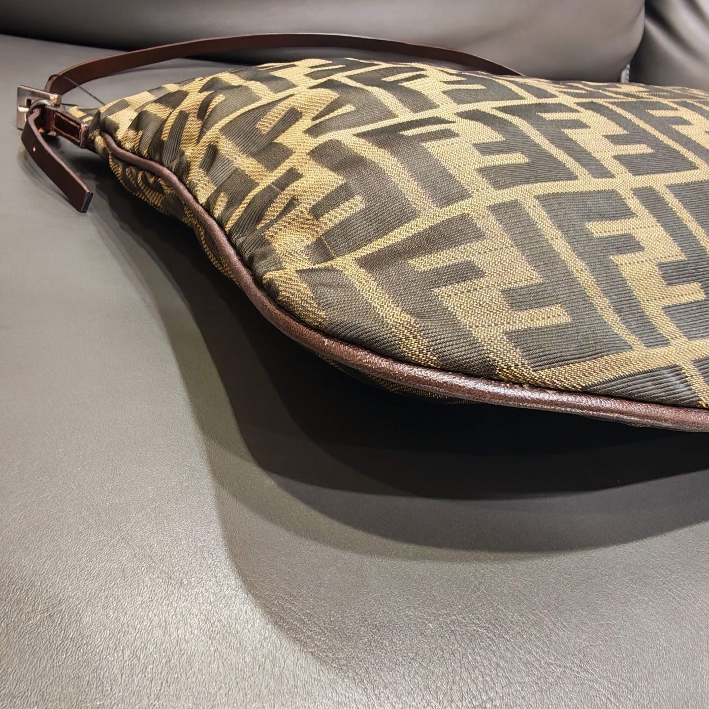 Fendi Zucca Shoulder Bag Tobacco Brown Monogram Canvas Silver Hardware