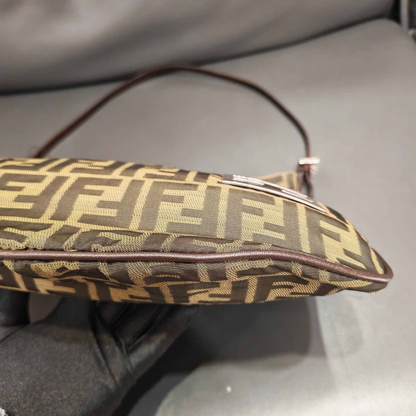 Fendi Zucca Shoulder Bag Tobacco Brown Monogram Canvas Silver Hardware