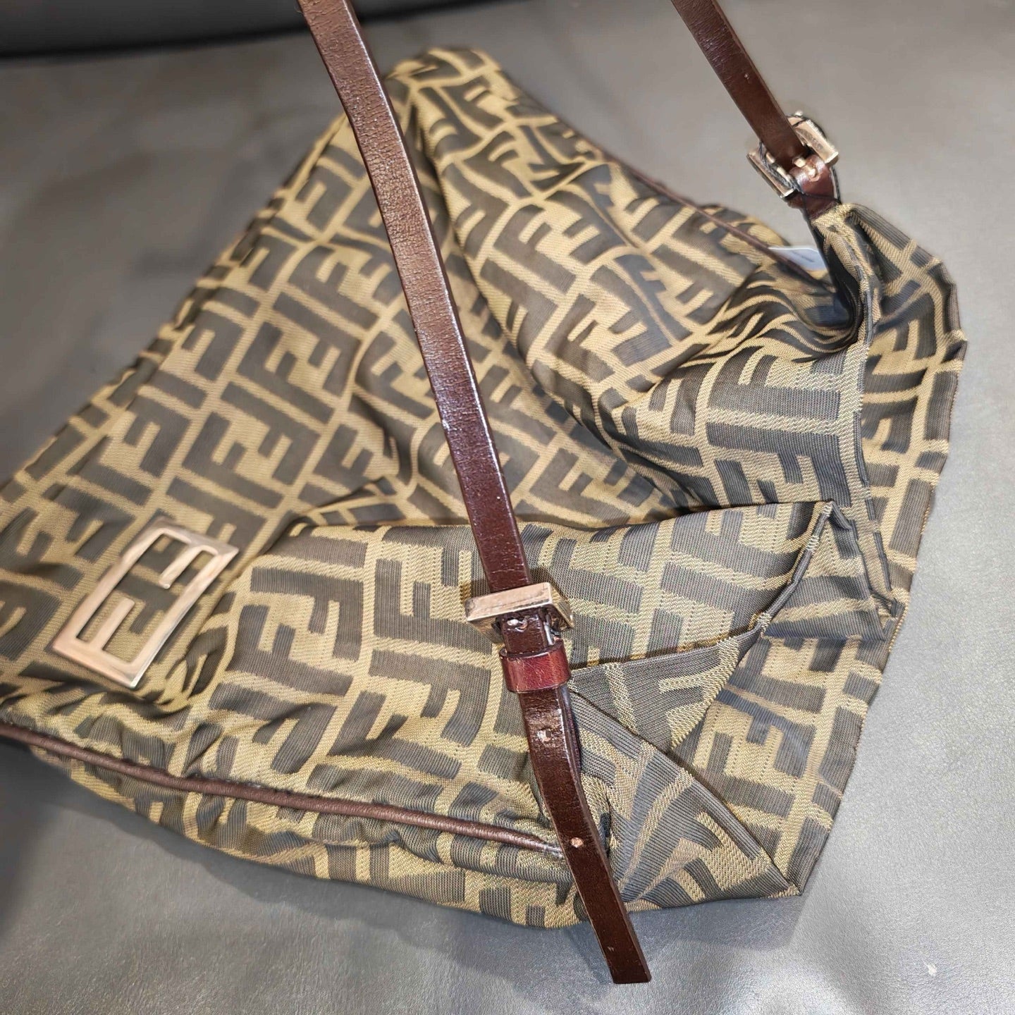 Fendi Zucca Shoulder Bag Tobacco Brown Monogram Canvas Silver Hardware
