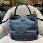 Miu Miu Denim and Leather Bucket Bag Blue/Navy Gold Hardware