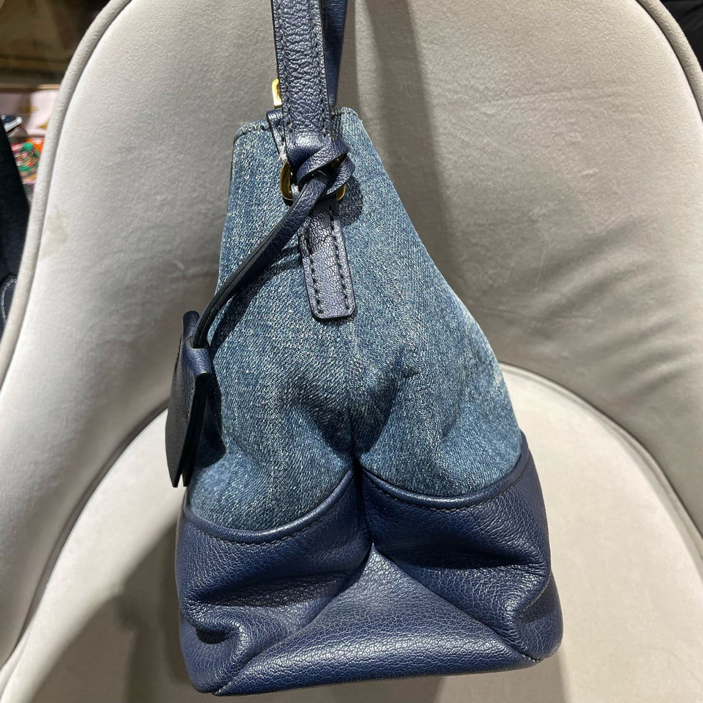Miu Miu Denim and Leather Bucket Bag Blue/Navy Gold Hardware