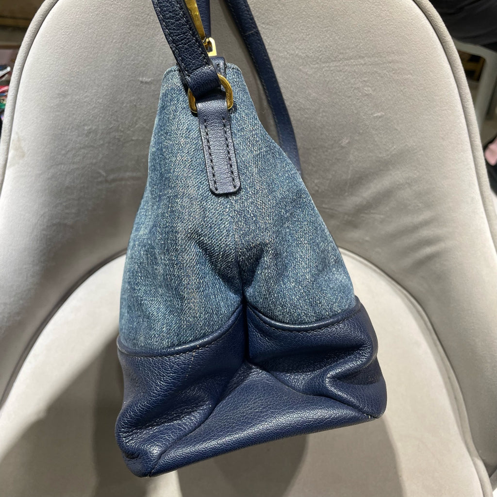 Miu Miu Denim and Leather Bucket Bag Blue/Navy Gold Hardware