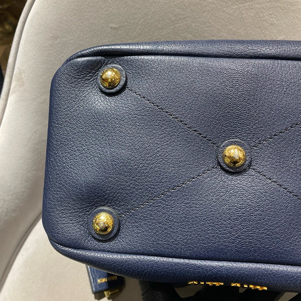 Miu Miu Denim and Leather Bucket Bag Blue/Navy Gold Hardware
