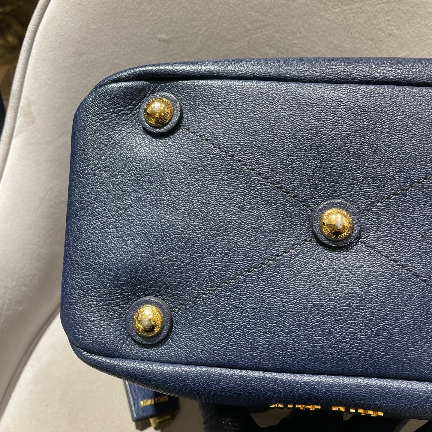 Miu Miu Denim and Leather Bucket Bag Blue/Navy Gold Hardware