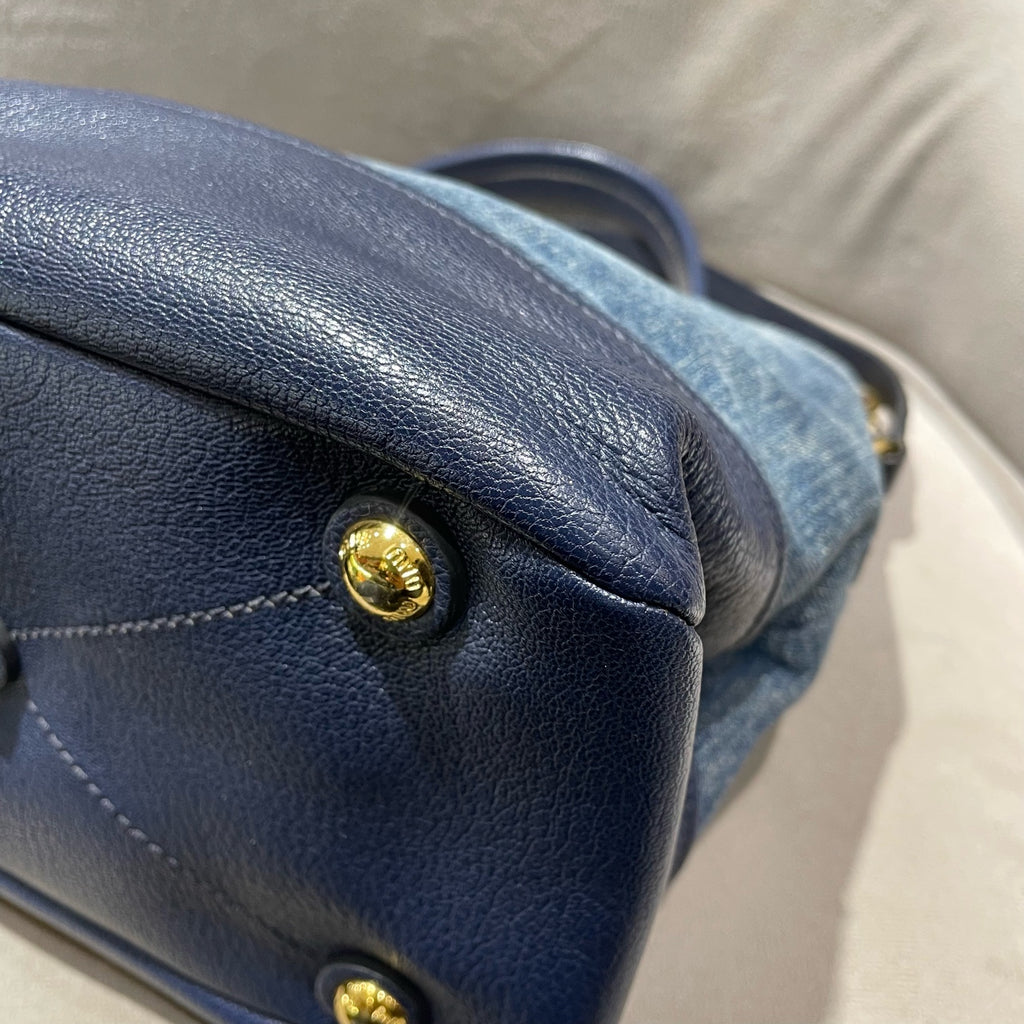 Miu Miu Denim and Leather Bucket Bag Blue/Navy Gold Hardware