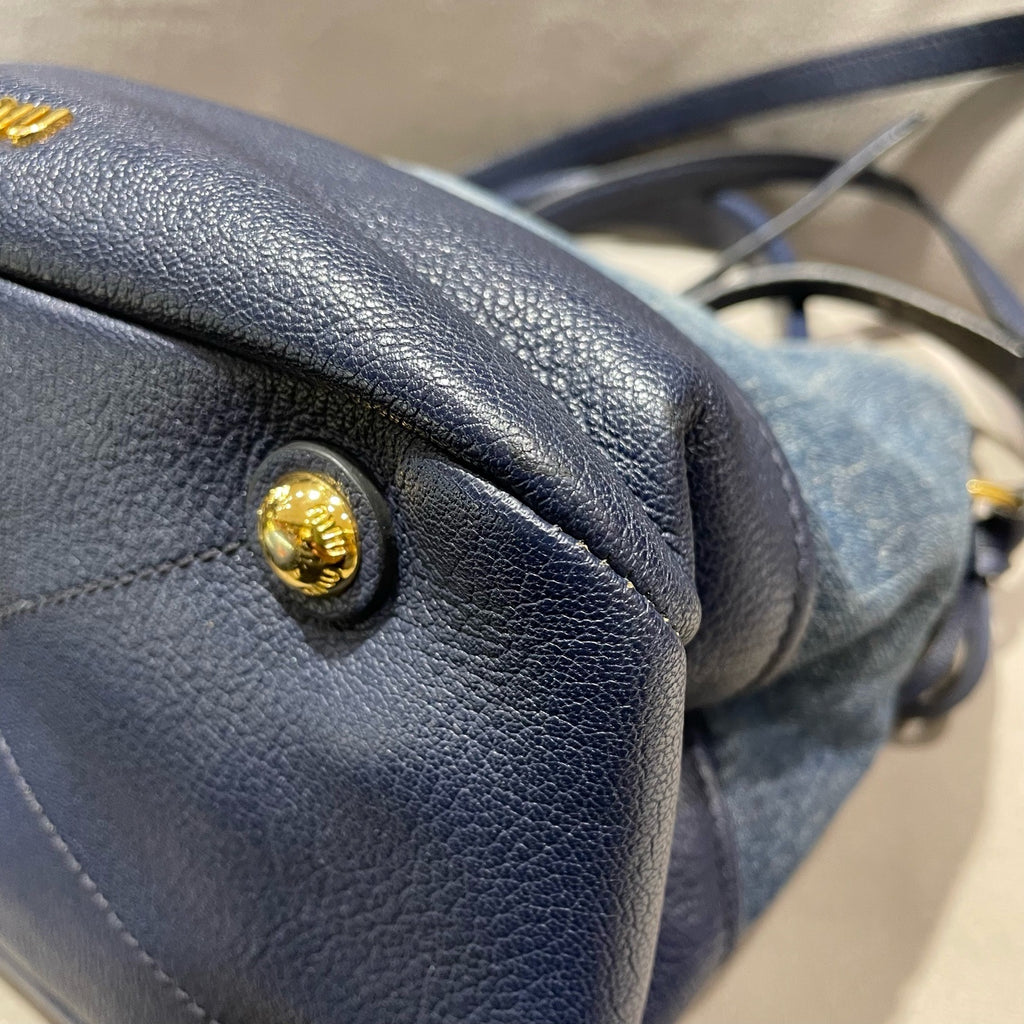 Miu Miu Denim and Leather Bucket Bag Blue/Navy Gold Hardware