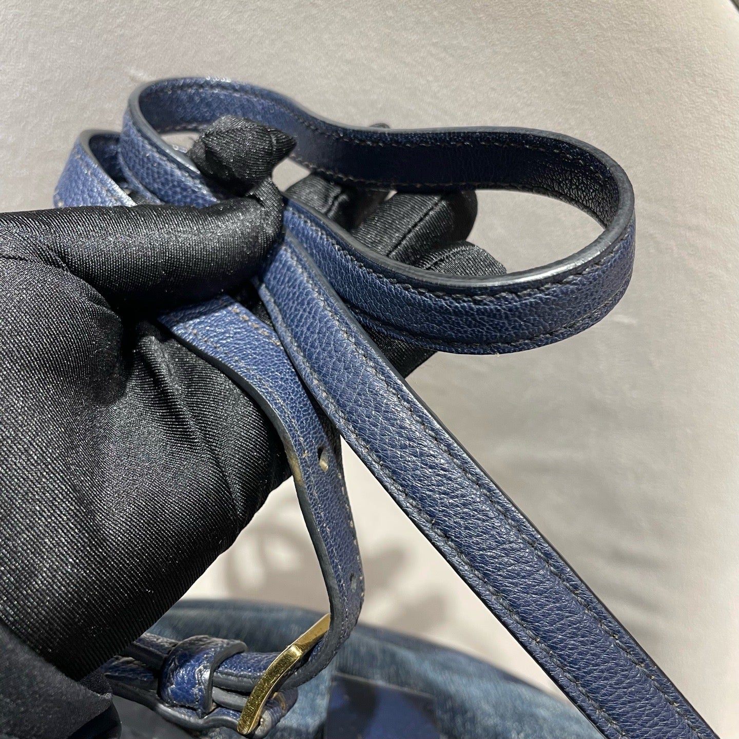 Miu Miu Denim and Leather Bucket Bag Blue/Navy Gold Hardware