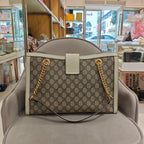 Gucci Padlock Tote Bag GG Supreme Canvas White Leather Gold Hardware