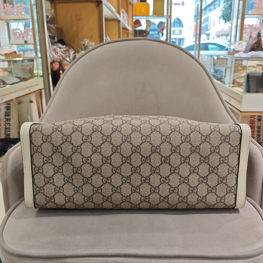 Gucci Padlock Tote Bag GG Supreme Canvas White Leather Gold Hardware