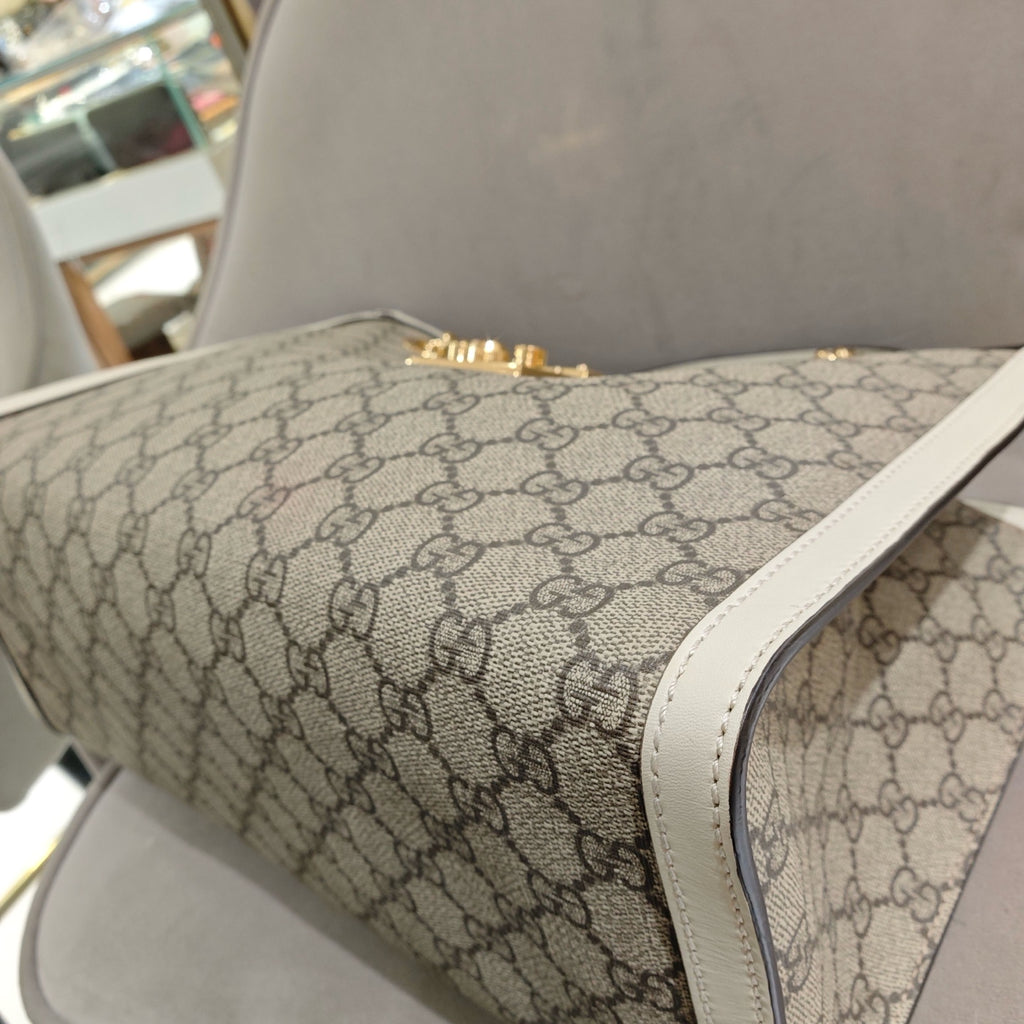Gucci Padlock Tote Bag GG Supreme Canvas White Leather Gold Hardware
