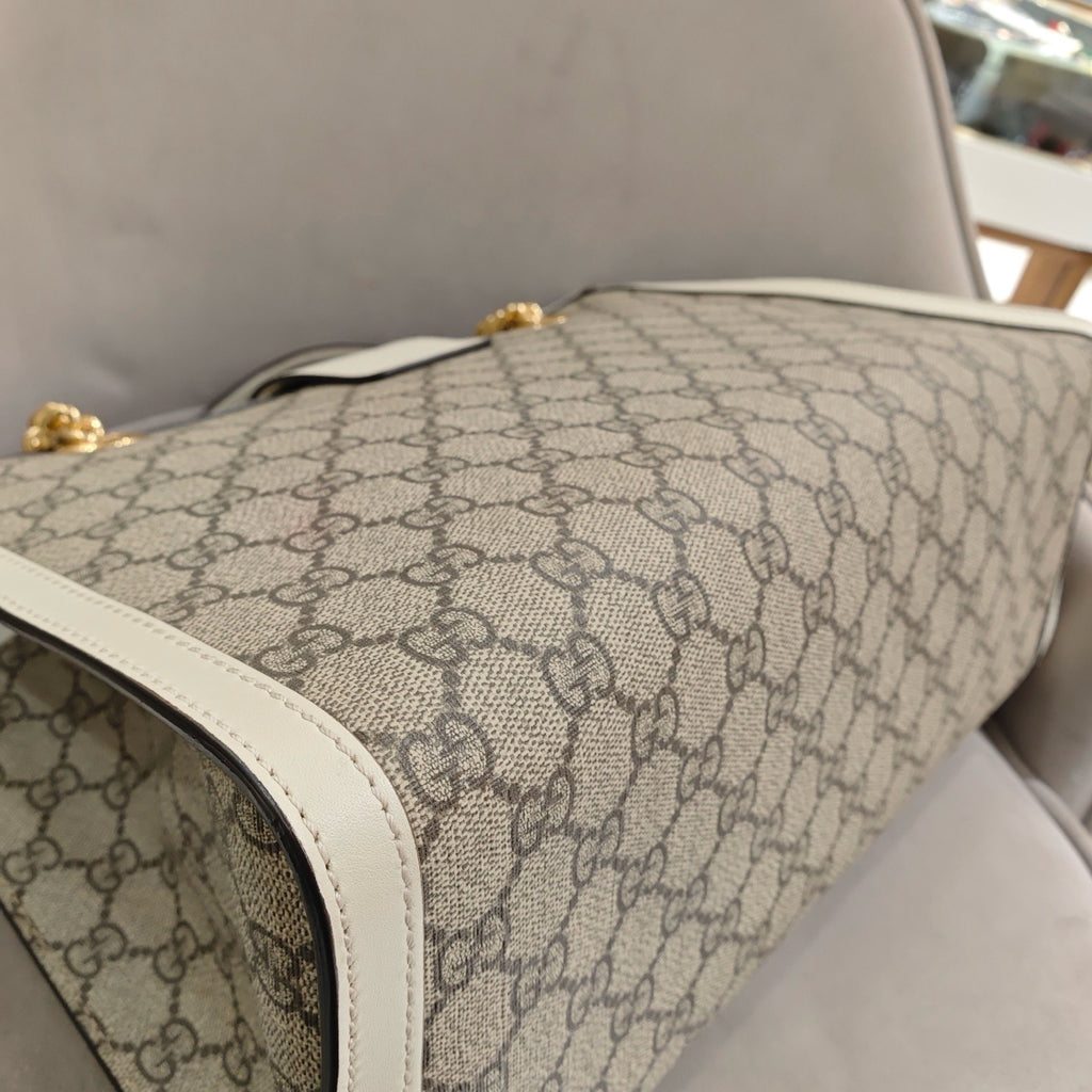 Gucci Padlock Tote Bag GG Supreme Canvas White Leather Gold Hardware