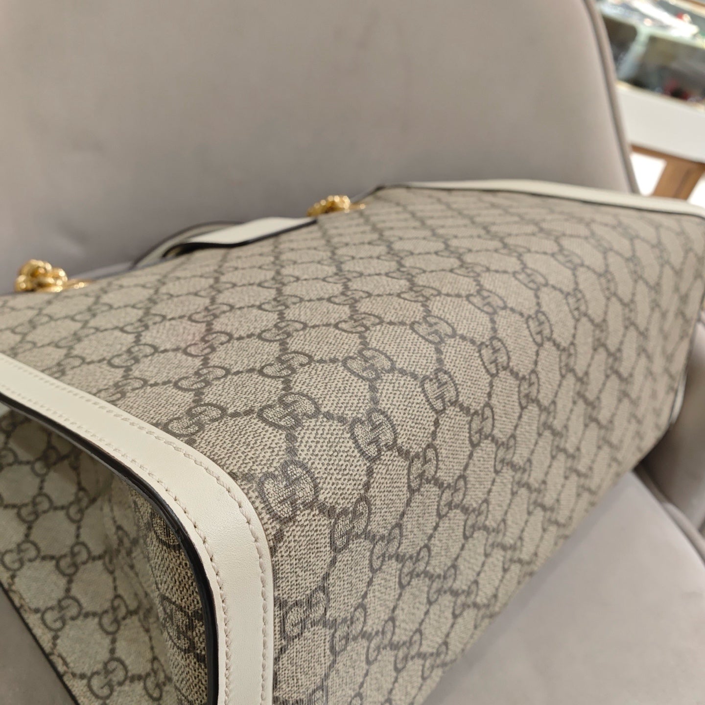 Gucci Padlock Tote Bag GG Supreme Canvas White Leather Gold Hardware