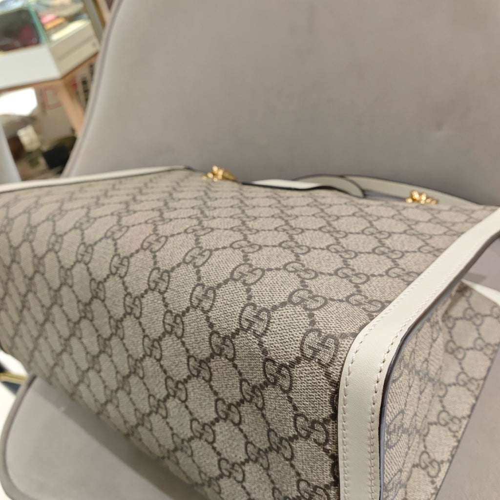 Gucci Padlock Tote Bag GG Supreme Canvas White Leather Gold Hardware