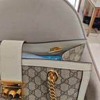 Gucci Padlock Tote Bag GG Supreme Canvas White Leather Gold Hardware