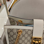 Gucci Padlock Tote Bag GG Supreme Canvas White Leather Gold Hardware