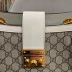 Gucci Padlock Tote Bag GG Supreme Canvas White Leather Gold Hardware