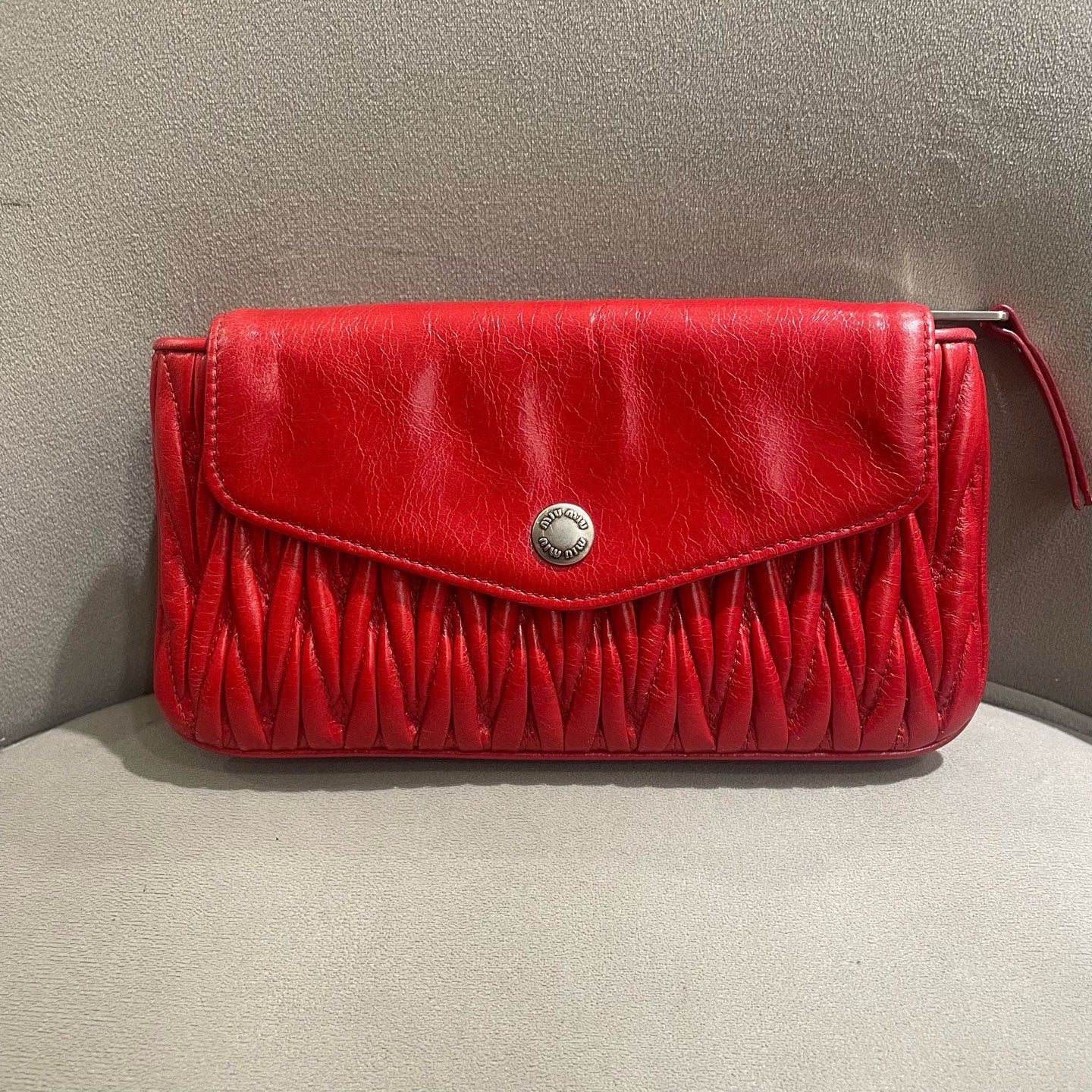 Miu Miu Matelassé Handbag Red Leather Silver Hardware