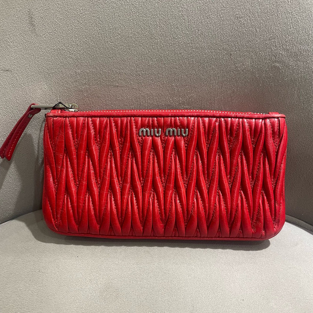 Miu Miu Matelassé Handbag Red Leather Silver Hardware