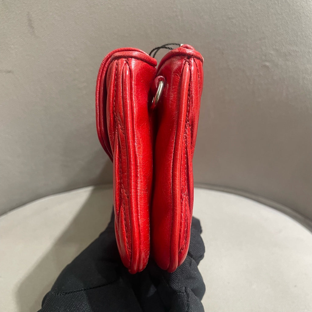 Miu Miu Matelassé Handbag Red Leather Silver Hardware