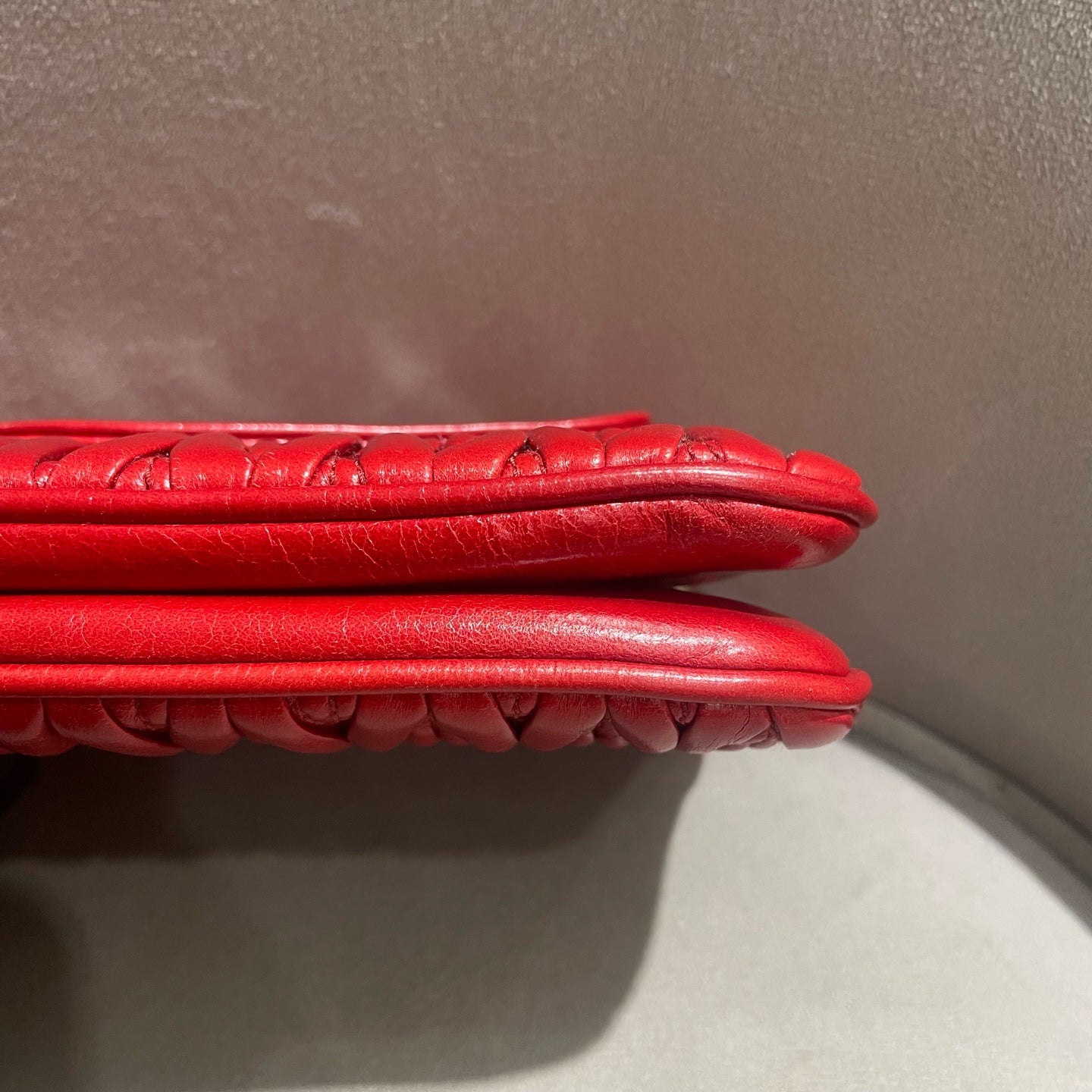 Miu Miu Matelassé Handbag Red Leather Silver Hardware