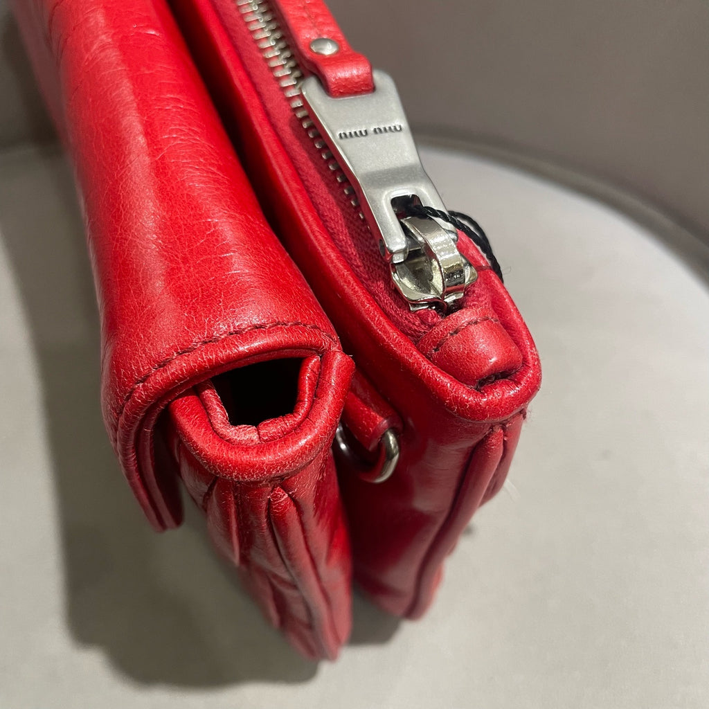 Miu Miu Matelassé Handbag Red Leather Silver Hardware