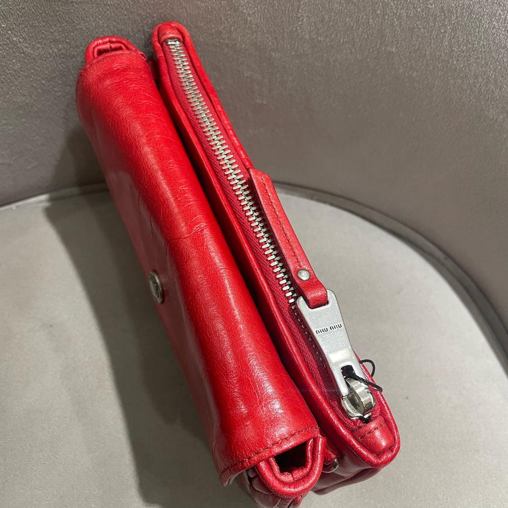 Miu Miu Matelassé Handbag Red Leather Silver Hardware