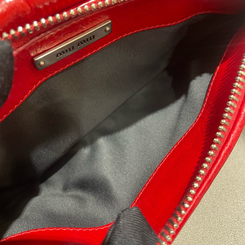 Miu Miu Matelassé Handbag Red Leather Silver Hardware