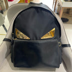 Fendi 7VZ042 Bugs Backpack Black Nylon Leather Gold Hardware