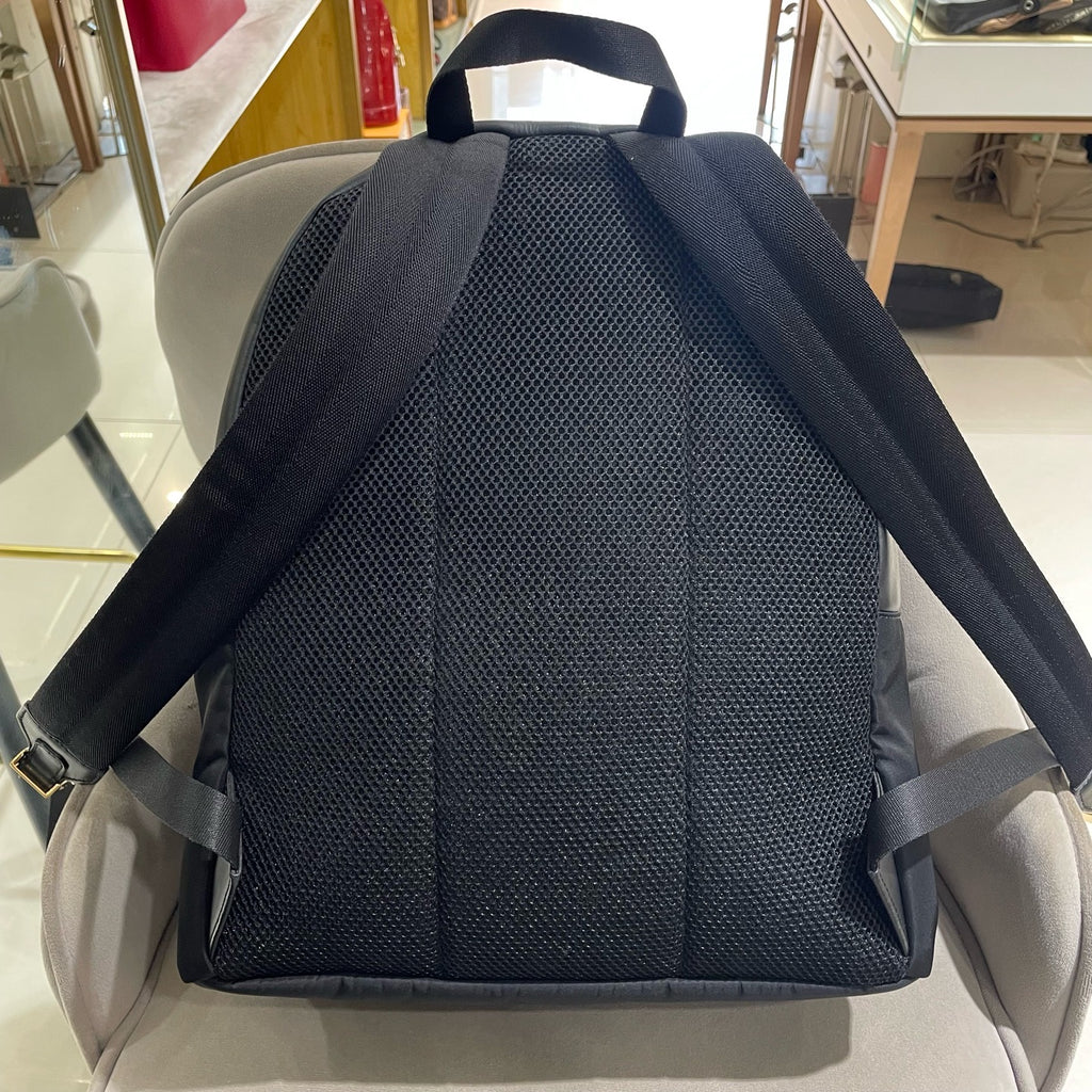 Fendi 7VZ042 Bugs Backpack Black Nylon Leather Gold Hardware