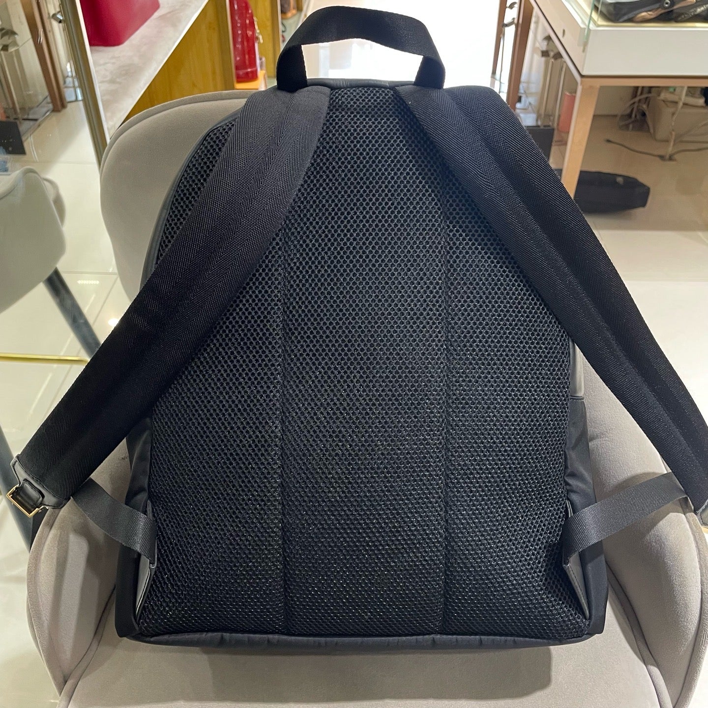 Fendi 7VZ042 Bugs Backpack Black Nylon Leather Gold Hardware