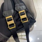 Fendi 7VZ042 Bugs Backpack Black Nylon Leather Gold Hardware