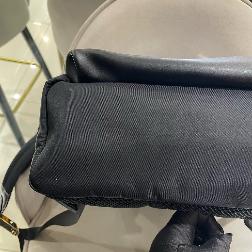 Fendi 7VZ042 Bugs Backpack Black Nylon Leather Gold Hardware
